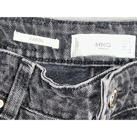 MNG Denim Womens High Rise Wide Leg Frayed Hem Jeans in Black Size 1 - Picture 6 of 7